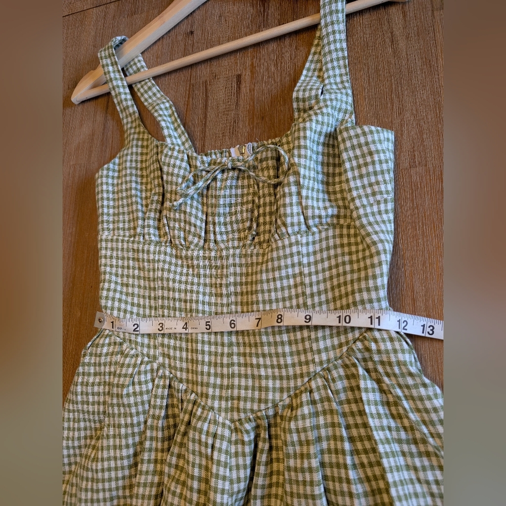 Reformation Daria Linen Mini Dress Avocado Green Gingham Check Size 4 - Picture 7 of 14